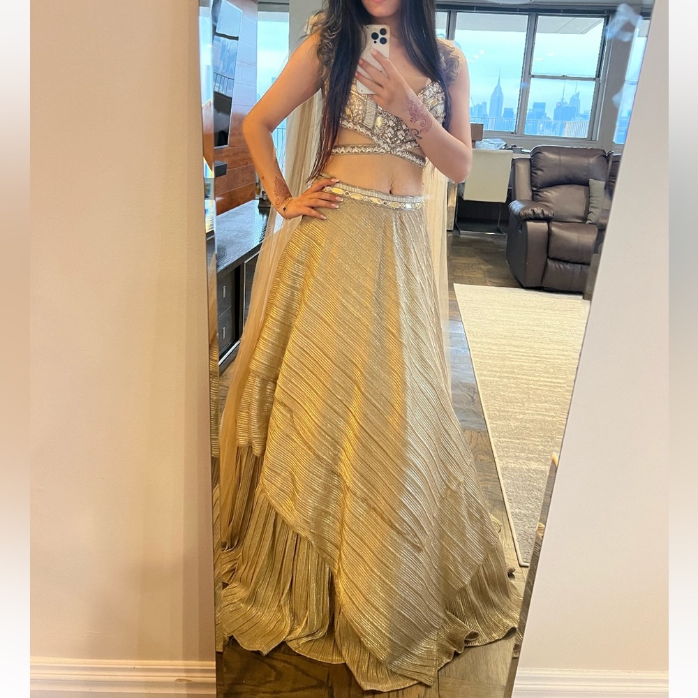 Golden Lehenga Mirror work